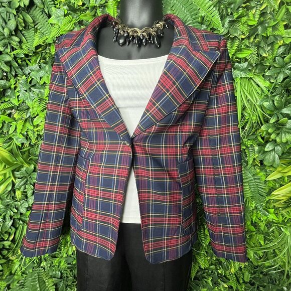 Autres‎ Filles Women Plus Size XL Red & Blue Plaid Blazer NWT Front Pockets - Picture 4 of 13